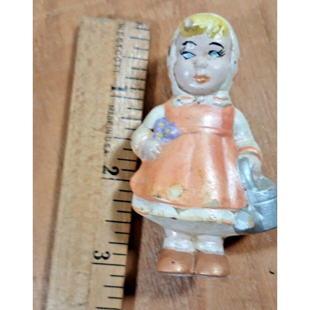 Vintage Girl Figurine Small Peach Fair Hand Painted Antique